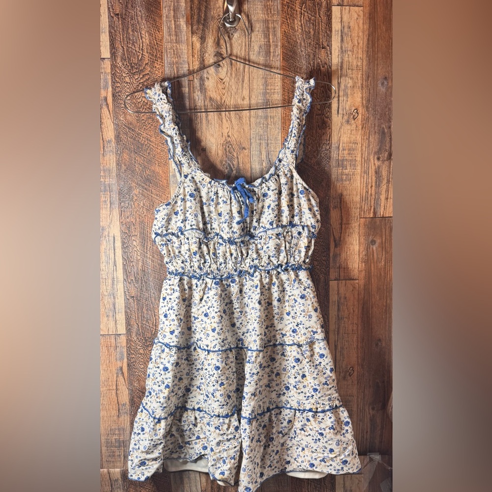 Japna Beige and Blue‎ Floral Dress-M